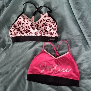 Justice Girls' Pink Leopard & Hot Pink Bralette Set Oh So Soft 32